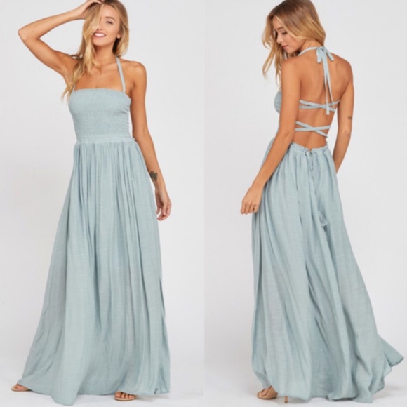 Bellanblue Dresses & Skirts - GEMMA Open Back Halter Maxi Dress - CLOUD